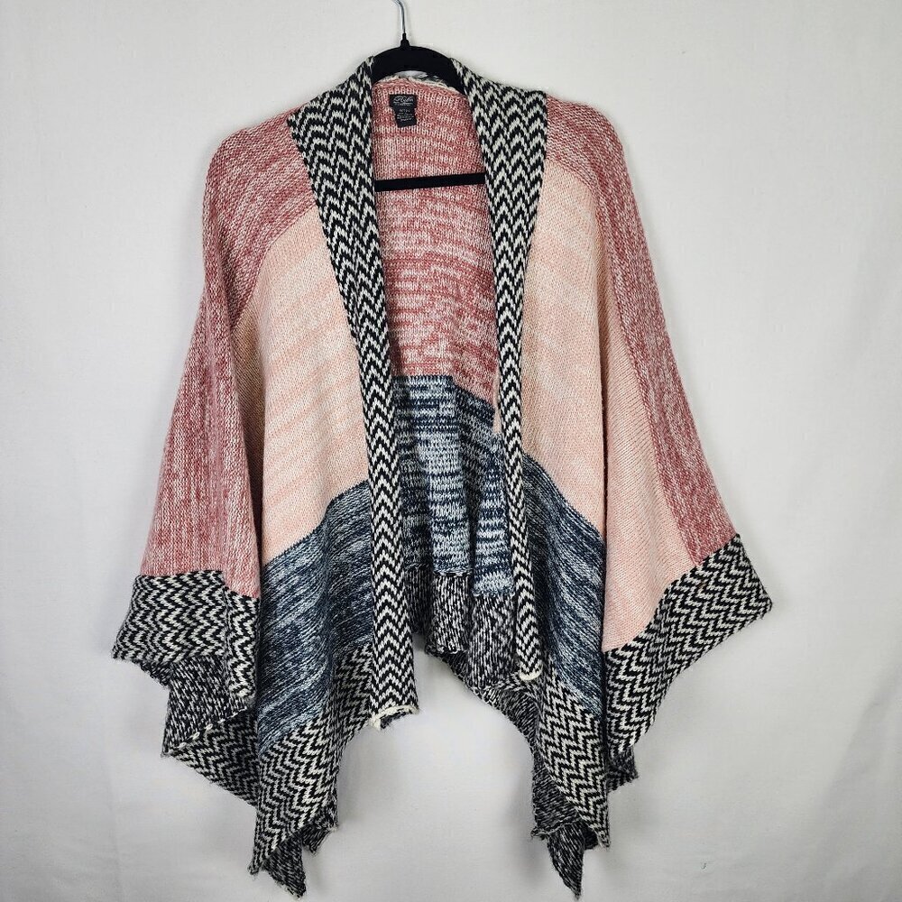 Roffe Accessories Colorblock Chevron Knit Poncho Wrap Cardigan‎ Pink Blue OS